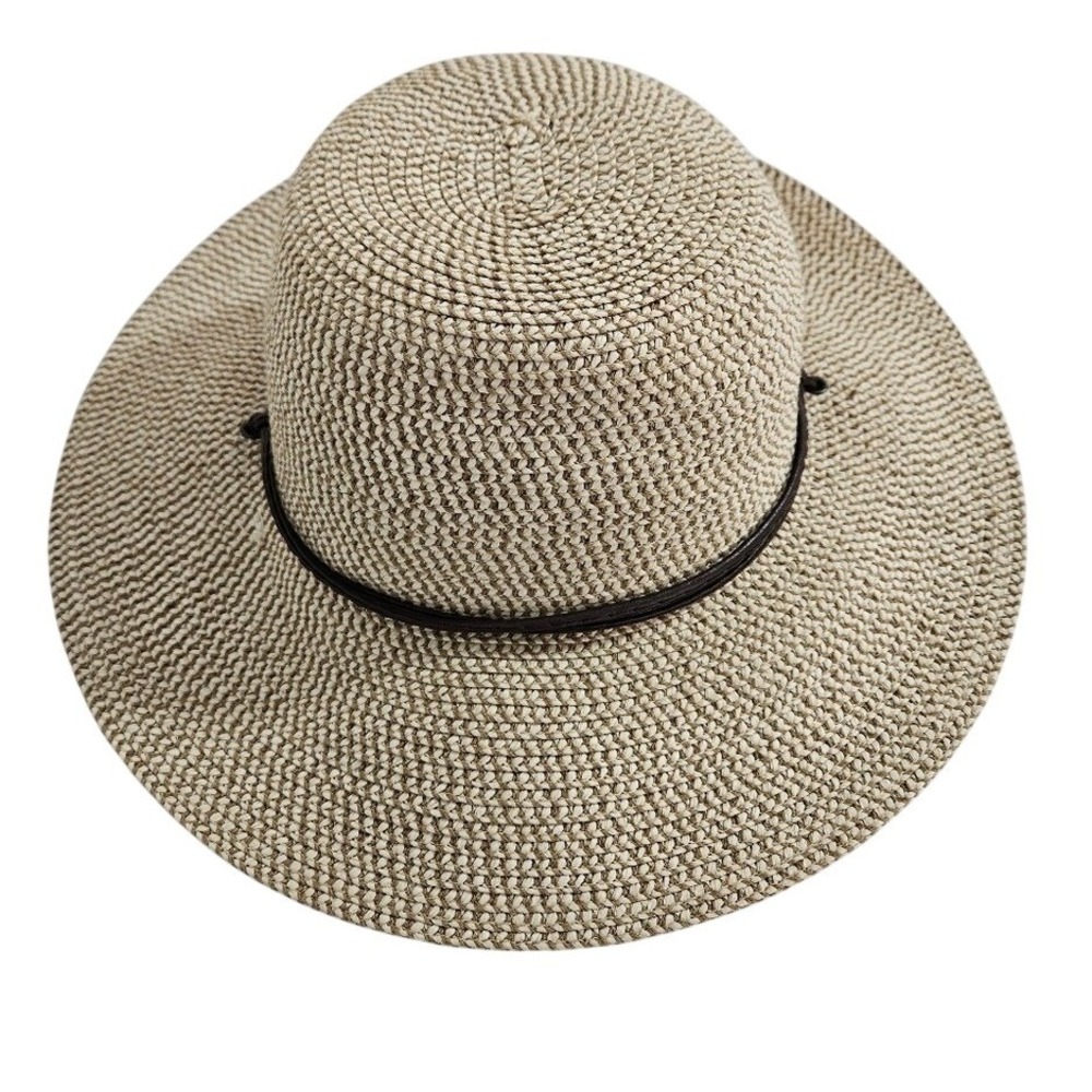 Solar Escape Womens Tan Woven Sun Hat Wide Brim Beach Adjustable Strap OS